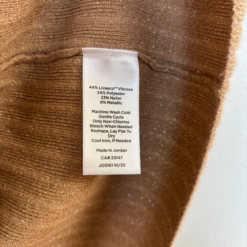 Talbots Metallic Ribbed Cardigan Size Large Petite Rattan Spring Office Minimal - Picture 7 of 9